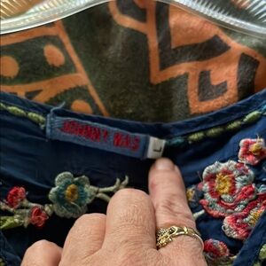 Johnny Was Navy Floral Embroidered Blouse
